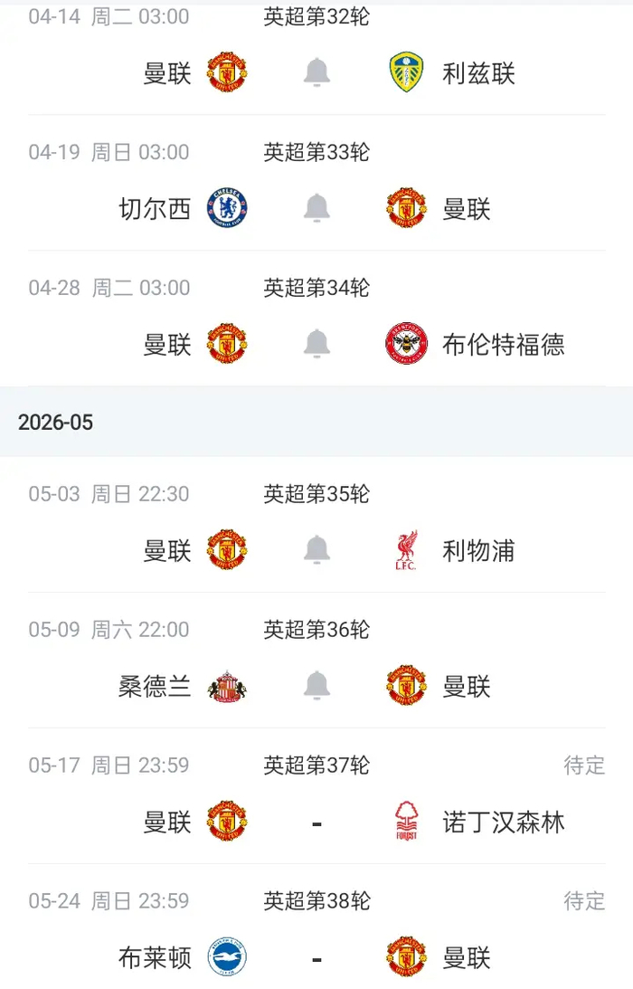 曼联收官战关键战役前瞻：7场赛程能否逆转命运